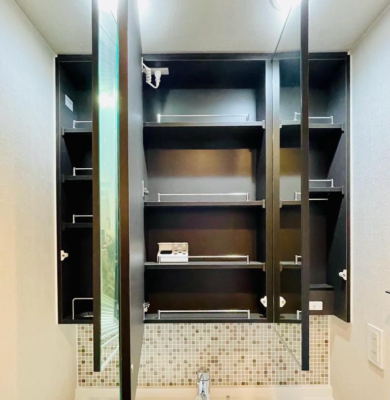 ザ・熊本ガーデンズ 2LDK 3面鏡裏の収納棚